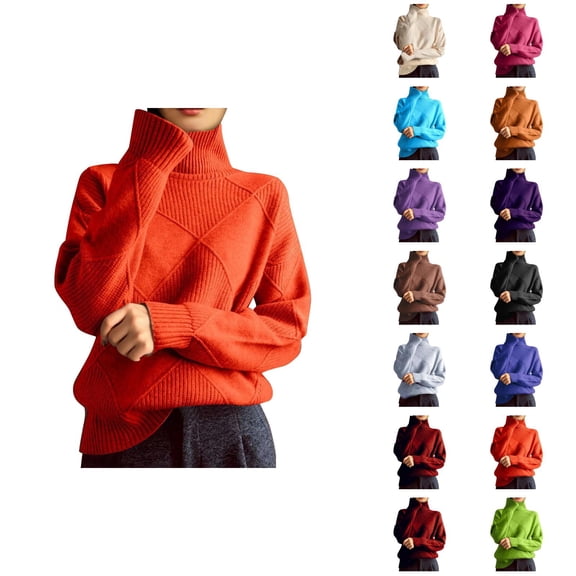 Women'S Turtleneck Sweaters 2026 Fall Winter Trendy Long Sleeve Knitted Plain Pullover Sweater Jumper Tops