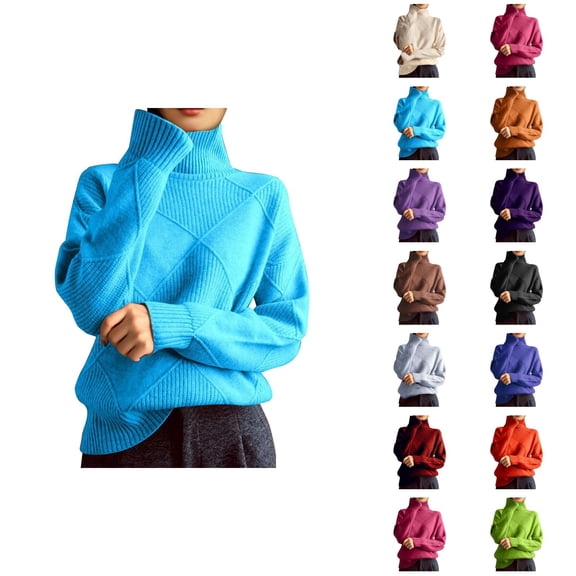 Women'S Turtleneck Sweaters 2026 Fall Winter Trendy Long Sleeve Knitted Plain Pullover Sweater Jumper Tops