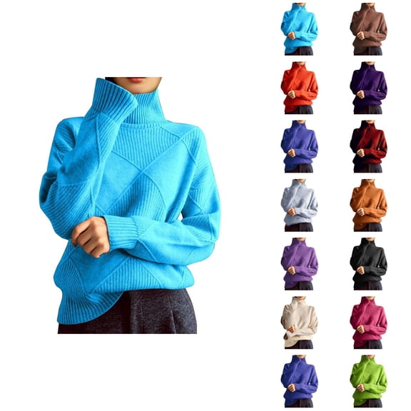Women'S Turtleneck Sweaters 2026 Fall Winter Trendy Long Sleeve Plain Knitted Pullover Sweater Jumper Tops
