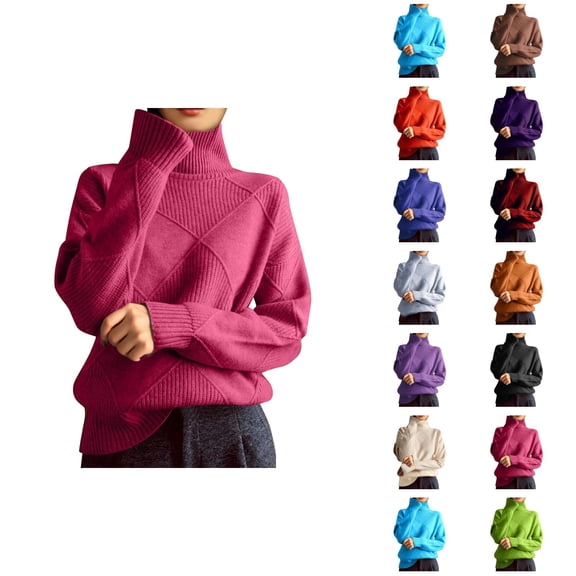 Women'S Turtleneck Sweaters 2026 Fall Winter Trendy Long Sleeve Plain Knitted Pullover Sweater Jumper Tops