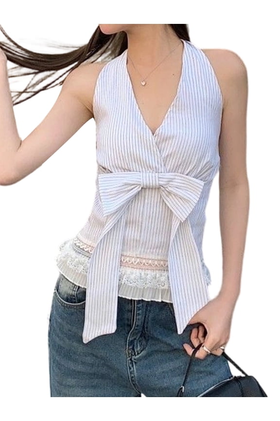 Women'S Twist Front Tie Halter Neck Split Hem Backless Summer Going Out Crop Top M