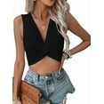 thumbnail image 1 of Women'S Twist Front V Neck Ribbed Knit Sleeveless Sexy- Tank Crop Top Black L, 1 of 7