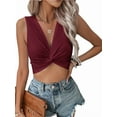 thumbnail image 1 of Women'S Twist Front V Neck Ribbed Knit Sleeveless Sexy- Tank Crop Top Wine Red XL, 1 of 7