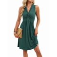 thumbnail image 1 of Women'S Twist Front V Neck Ruffle Summer Dress Elegant Sleeveless Club Party Tunic Bodycon Mini Dresses Dark Green L, 1 of 9