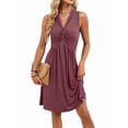 thumbnail image 1 of Women'S Twist Front V Neck Ruffle Summer Dress Elegant Sleeveless Club Party Tunic Bodycon Mini Dresses Wine Red XL, 1 of 9