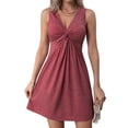 thumbnail image 1 of Women'S Twist Front V Neck Tank A Line Dress Ruffle Summer Elegant Sleeveless Club Party Tunic Bodycon Mini Sundress Red M, 1 of 9