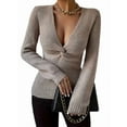 thumbnail image 1 of Women'S Twist Knot Fall Clothes Fashion Outfits Top Ribbed Long Sleeve Camel S, 1 of 9