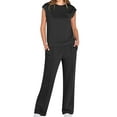 thumbnail image 1 of Women'S Two-Piece Casual Suit, Stand-Up Collar Top, Wide-Leg Pants, Vacation Travel Wear Black XL, 1 of 9