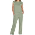thumbnail image 1 of Women'S Two-Piece Casual Suit, Stand-Up Collar Top, Wide-Leg Pants, Vacation Travel Wear Light Green XL, 1 of 9