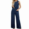 thumbnail image 1 of Women's Two Piece Denim Suits Sleeveless Vest Wide Leg Jeans, 1 of 8