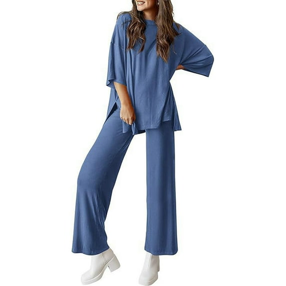 Women'S Two-Piece Fashion Casual Suit Travel Vacation Clothing Blue L