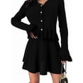 thumbnail image 1 of Women'S Two-Piece Knit Set Long Sleeve V-Neck Sweater with Ruffle Hem Mini Skirt Loungewear, 1 of 7