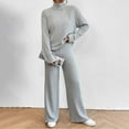 thumbnail image 1 of Women'S Two Piece Knit Sweater Outfit Trendy Casual Solid Color V-Neck Long Sleeve Pullover Wide Leg Pants Tracksuit Loungewear Set Gray S, 1 of 7