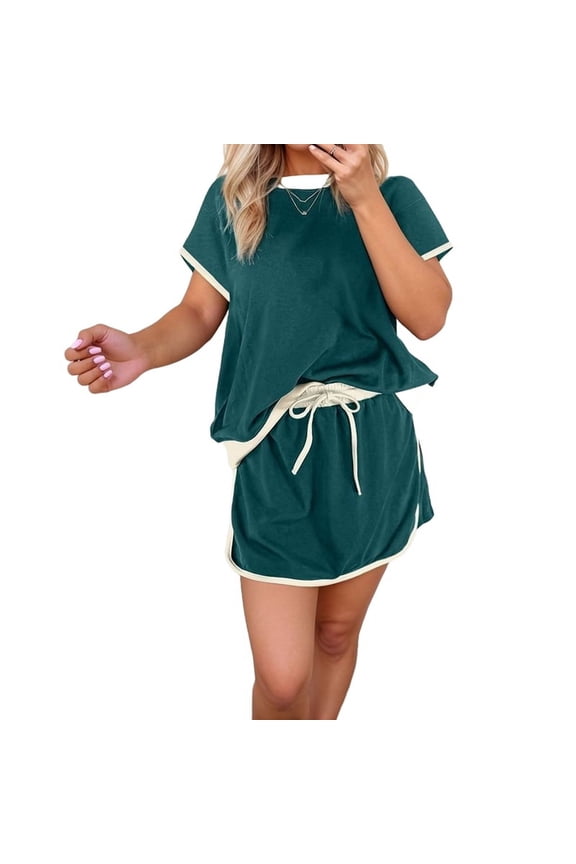 Women'S Two Piece Lounge Sets Casual Short Sleeve Pullover Tops Matching Shorts Loungewear Tracksuit Set Green M