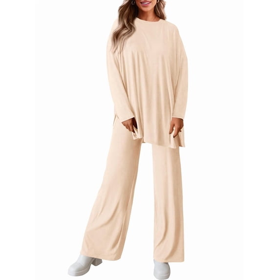 Women'S Two Piece Lounge Sets Matching Long Sleeve Shirts Wide Leg Pants Tracksuits Fall Clothes XXL