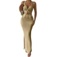 thumbnail image 1 of Women'S Two Piece Outfits Twist Front Halter Tops and Skirt Summer Set Khaki XS, 1 of 9