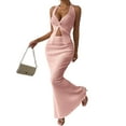 thumbnail image 1 of Women'S Two Piece Outfits Twist Front Halter Tops and Skirt Summer Set Pink M, 1 of 10
