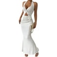 thumbnail image 1 of Women'S Two Piece Outfits Twist Front Halter Tops and Skirt Summer Set White S, 1 of 9
