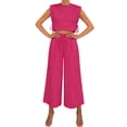 thumbnail image 1 of Women'S Two Piece Sets Casual Linen Sleeveless Crop Top Wide Leg Pants Summer Outfits Pink L, 1 of 6