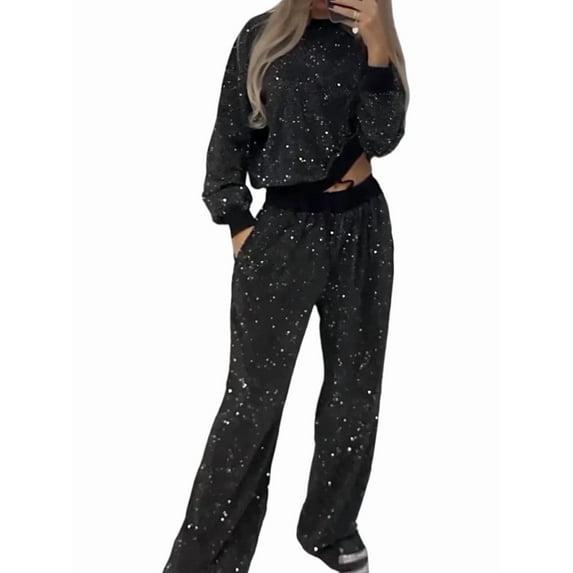 Women'S Two Piece Sets Glitter Star Tops Tee Shirt Pantsuits Concert Rave Outfits Black L