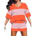 thumbnail image 1 of Women'S Two Piece Sets Summer Lounge Sets Striped Shirts and Shorts Set Oversized Matching Outfit Pink & Orange M, 1 of 9