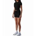 thumbnail image 1 of Women'S Two Piece Sets Summer Slim Fitted Short Sleeve Tops Foldover Shorts Matching Lounge Sets Black S, 1 of 7