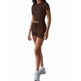 thumbnail image 1 of Women'S Two Piece Sets Summer Slim Fitted Short Sleeve Tops Foldover Shorts Matching Lounge Sets Brown S, 1 of 7
