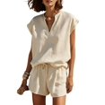thumbnail image 1 of Women'S Two Piece Sets Summer V Neck Sleeveless Shorts Set Cream White XXL, 1 of 7