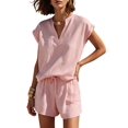 thumbnail image 1 of Women'S Two Piece Sets Summer V Neck Sleeveless Shorts Set Pink L, 1 of 7