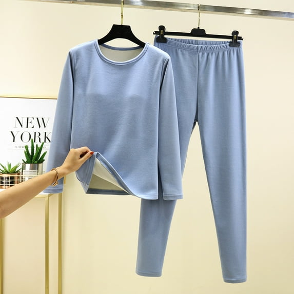 Women'S Two Piece Sets Winter Bottomed Double-Sided Velvet Quick Heating Clothes And Pants Oversized Plush And Thick Insulation Set Sky Blue XXXL