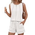 thumbnail image 1 of Women'S Two Piece Short Sets Sleeveless Tank Tops Drawstring Elastic Waist Shorts with Pockets White M, 1 of 8