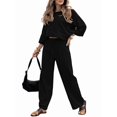 thumbnail image 1 of Women'S Two-Piece Suit Round Neck Basic Top Wide-Leg Pants Suit Black M, 1 of 9