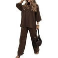 thumbnail image 1 of Women'S Two-Piece Suit Round Neck Basic Top Wide-Leg Pants Suit Brown XL, 1 of 8