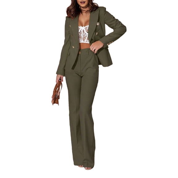 Women'S Two Piece Suits - Business Blazer Pants Suit Set, Professional Work Outfit for Office Green L