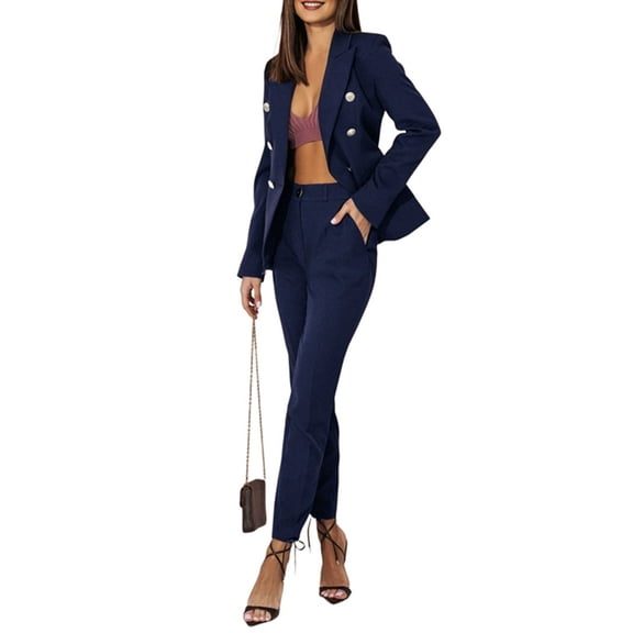 Women'S Two Piece Suits - Business Blazer Pants Suit Set, Professional Work Outfit for Office Blue M
