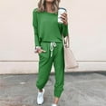 thumbnail image 1 of Women'S Two Piece Tracksuit Outfits Trendy Casual Long Sleeve Top High Waisted Adjustable Drawstring Sweatpants Lounge Jogger Set Green L, 1 of 5
