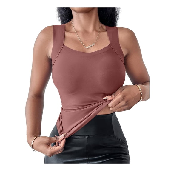 Women'S U Neck Shapewear Built-in Bra Tank High Strechy Sleeveless Slim Fit Tops Camisole Tops Root Color S