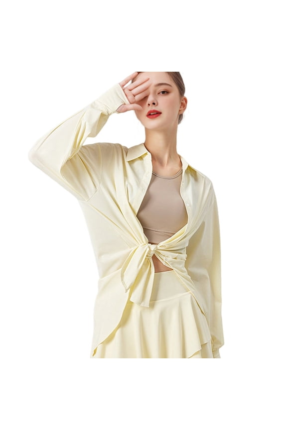 Women'S UPF 50+ Long Sleeve UV Sun Protection Shirts Fishing Hiking Button Down Dress Shirt Creamy Yellow M