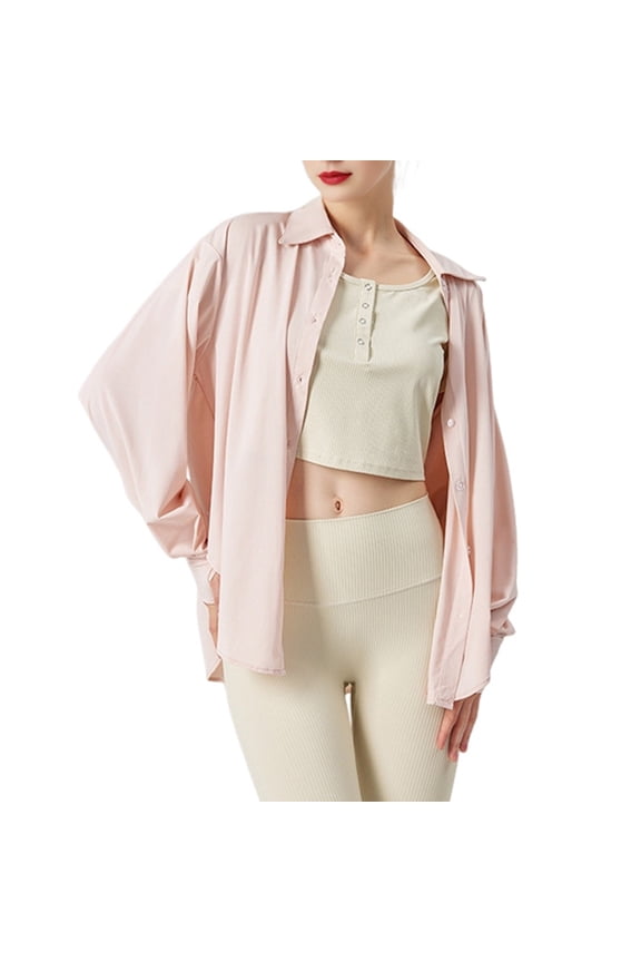 Women'S UPF 50+ Long Sleeve UV Sun Protection Shirts Fishing Hiking Button Down Dress Shirt Sakura Powder L