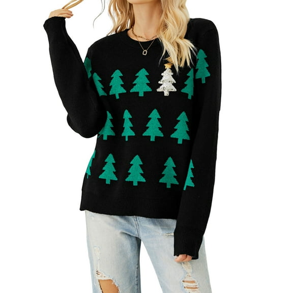 Women'S Ugly Funny Christmas Sweaters Long Sleeve Knit Pullover Sweater Cute Reindeer Tree Snowflake Sweater