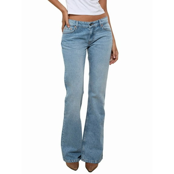Women'S Ultra-Low Flare Stretch Jeans Light Blue L