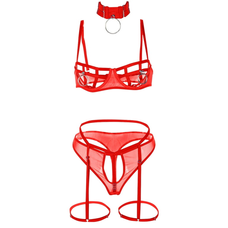 Women'S Underwear Four Piece Set With Chest Ring Underwear Handmade  Underwear With Hanging Neck Underwear Bra And Panty Set