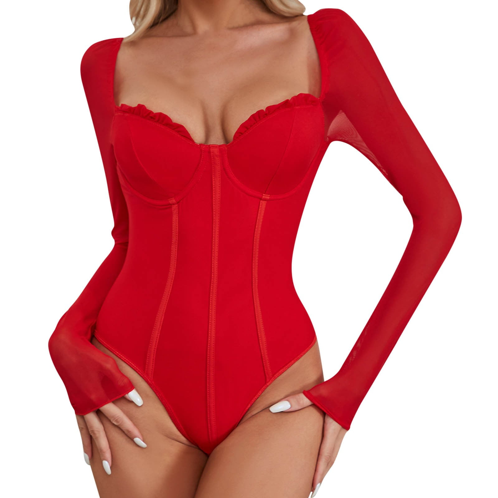 Fashion nova lace around strapless bodysuit, red, size S