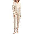 thumbnail image 1 of Women'S V Neck 2 Piece Sweater Set Pullover Casual High-Waisted Knit Set Sweatsuits Apricot One size, 1 of 9