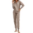 thumbnail image 1 of Women'S V Neck 2 Piece Sweater Set Pullover Casual High-Waisted Knit Set Sweatsuits Khaki One size, 1 of 5
