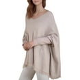 thumbnail image 1 of Women'S V-Neck Batwing Sleeve Casual Fringed Hem Oversized Knit Poncho Sweater Apricot L/XL, 1 of 9