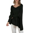 thumbnail image 1 of Women'S V-Neck Batwing Sleeve Casual Fringed Hem Oversized Knit Poncho Sweater Black S/M, 1 of 9