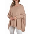 thumbnail image 1 of Women'S V-Neck Batwing Sleeve Casual Fringed Hem Oversized Knit Poncho Sweater Khaki L/XL, 1 of 8