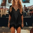 thumbnail image 1 of Women'S V Neck Beach Dress Cover Ups Short Sleeve Embroidered Western Cowgirl Short Dresses Bohemia Black S, 1 of 6