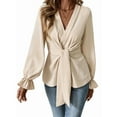 thumbnail image 1 of Women'S V Neck Bell Sleeve Blouses Top Knot Front Wrap Ruffle Hem Blouses  XL, 1 of 7